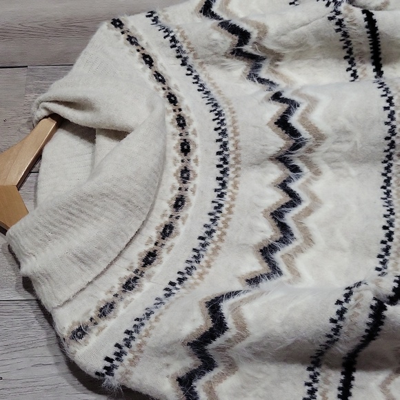 🛍Loft Womens XL Fair Isle Fuzzy Wool Turtleneck Sweater Raglan Sleeve Warm - Picture 4 of 5